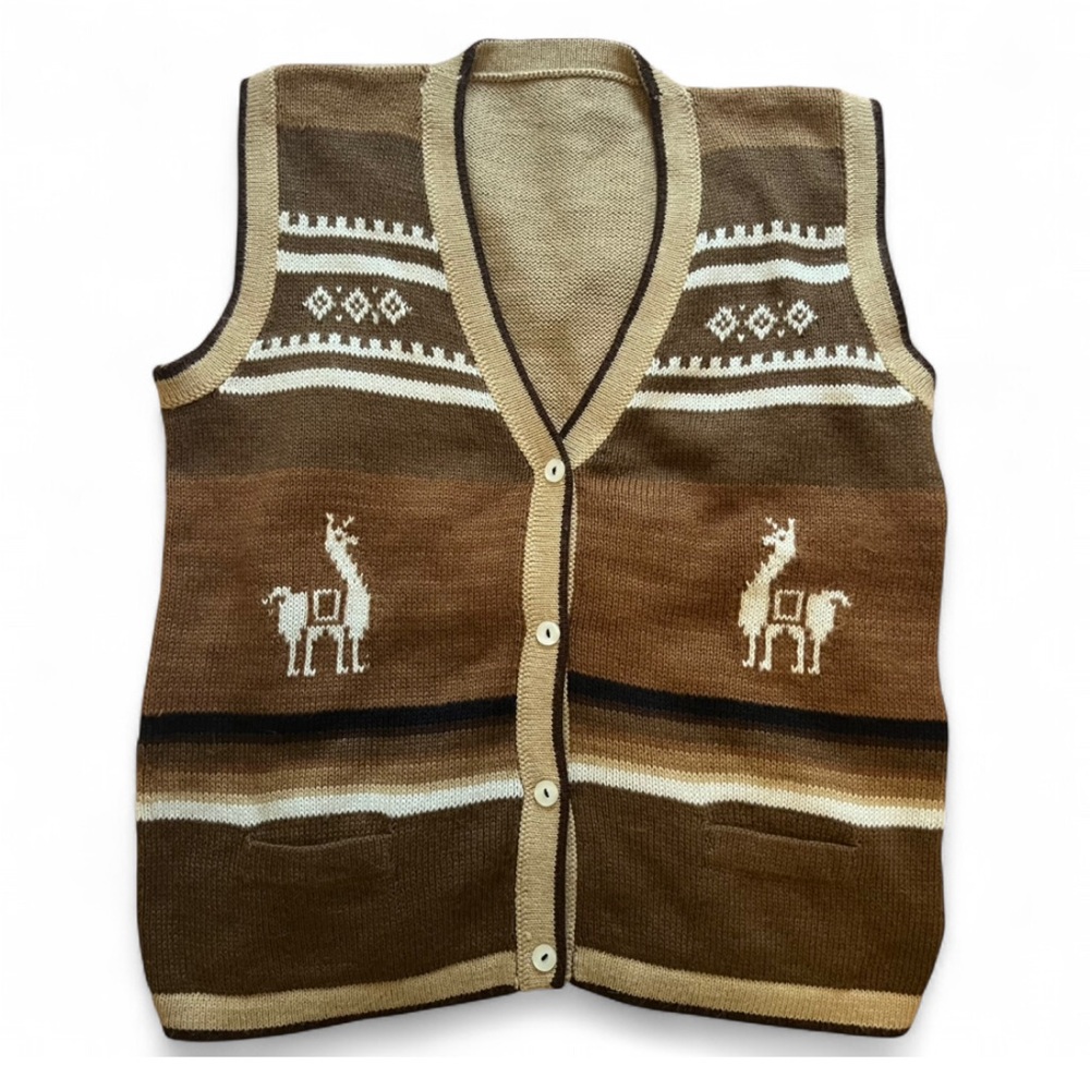 Alpaca 🦙 Wool Blend Patterned Knit Vest Cottagecore Grandpacore Sweater